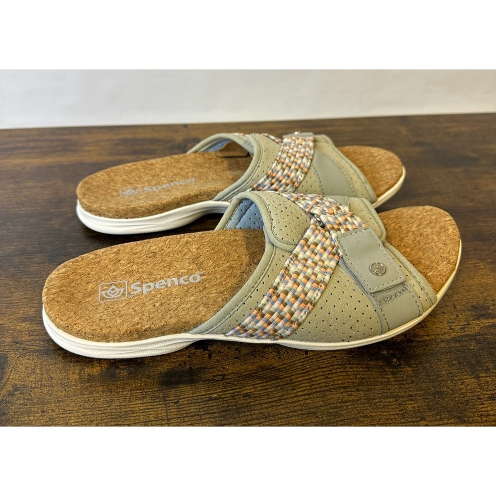 Spenco Women's Bonaire Orthotic Slide Sandals Checkered Cork Size 9 B Comfort - Picture 2 of 10